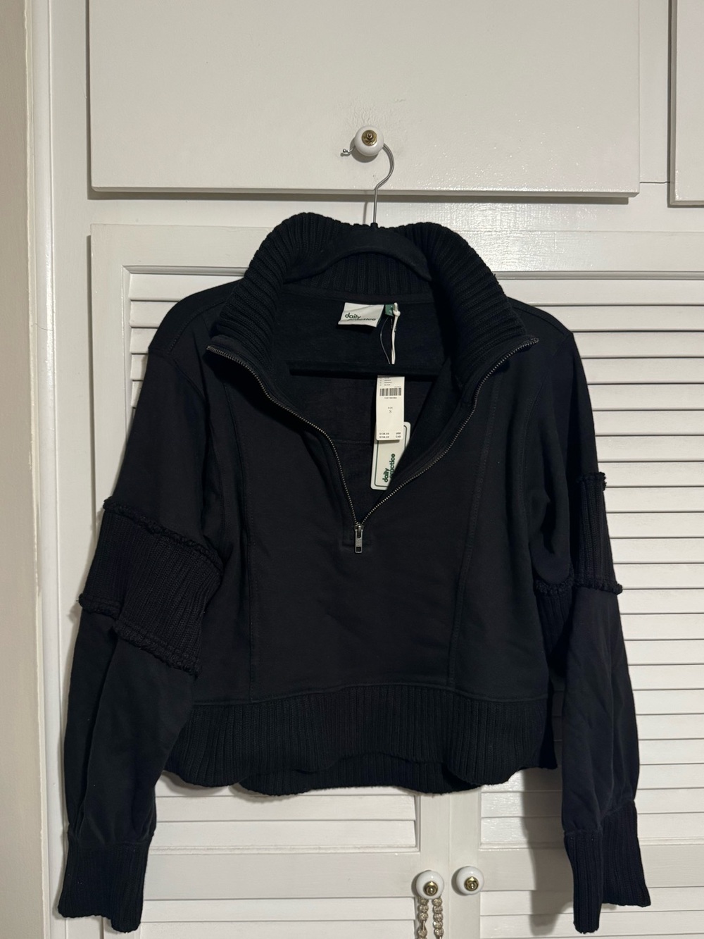 Women’s Black Ribbed Half-Zip Turtleneck Sweater